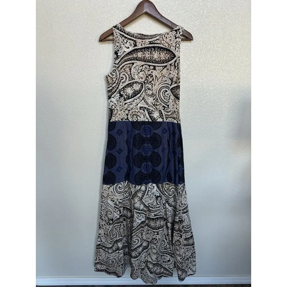J.Crew boho paisley maxi dress 10 sleeveless vneck hippie vacation cotton tiered - Picture 5 of 7
